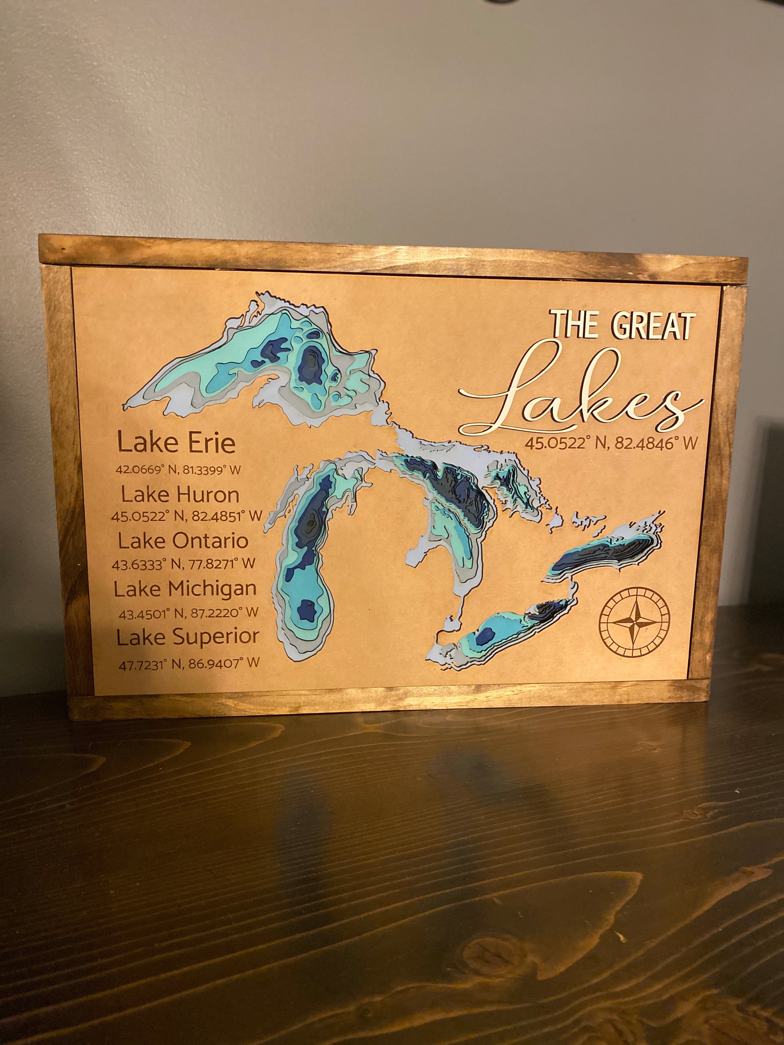 Great Lakes Wood Map Art, Great Lakes Picture