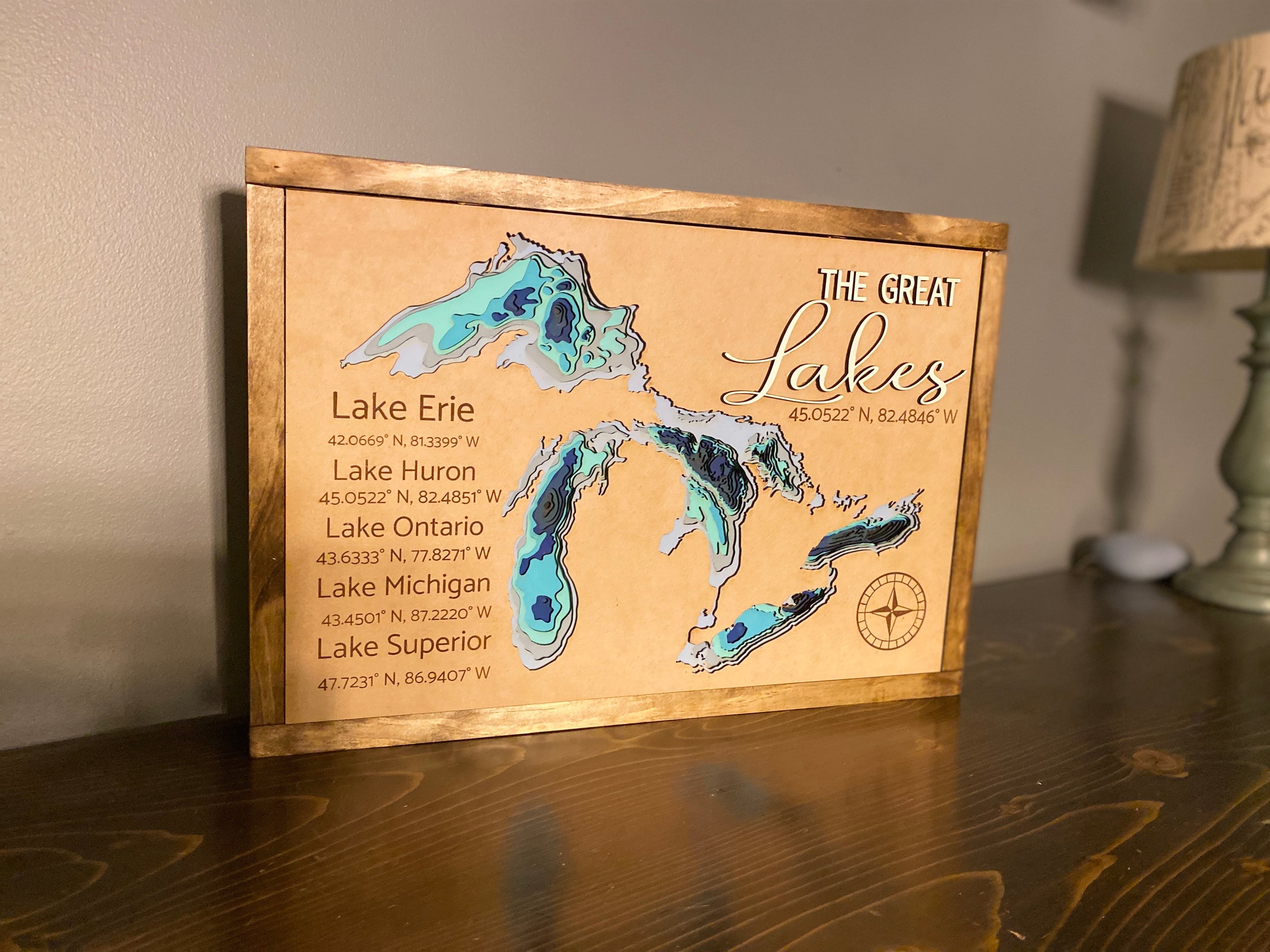 Great Lakes Wood Map Art, Great Lakes Picture